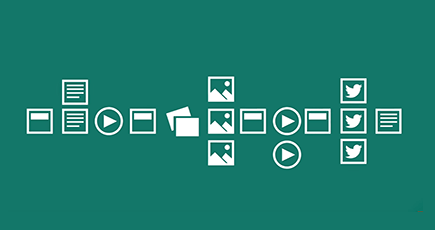 Berbagai ikon yang mewakili gambar, video, dan dokumen.