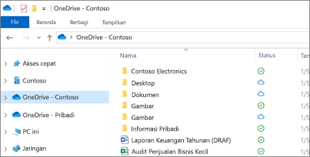Cuplikan layar file OneDrive for Business di File Explorer