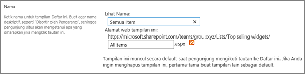 Mengatur nama dan nama file opsional untuk tampilan