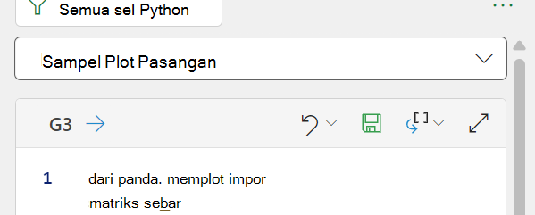 Opsi menu untuk setiap Python di sel editor kode Excel.