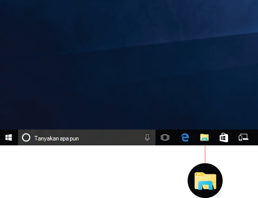 Memperlihatkan ikon File Explorer di taskbar