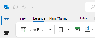 Cuplikan layar pita Outlook klasik yang menyertakan File di opsi tab.
