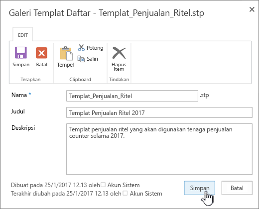 Mengedit properti Templat daftar