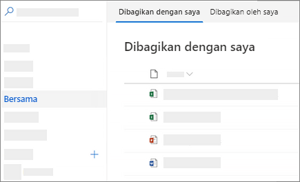 Cuplikan layar tampilan Dibagikan dengan saya di OneDrive for Business di web