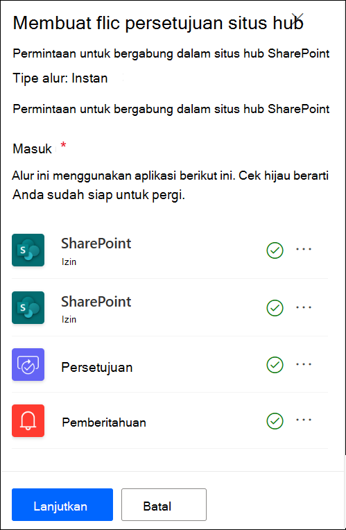 cuplikan layar aplikasi persetujuan situs hub yang masuk