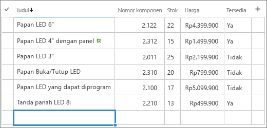 Formulir Edit Cepat untuk daftar