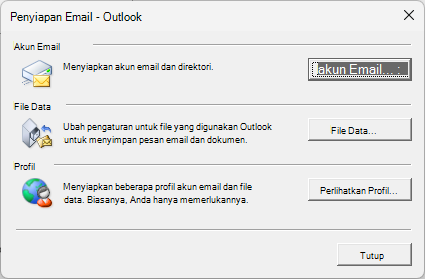 Penyetelan Email - kotak dialog Outlook yang diakses melalui pengaturan Email di Panel Kontrol.