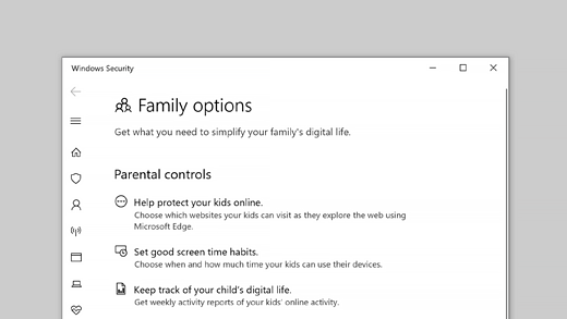 Opsi keluarga di Keamanan Windows