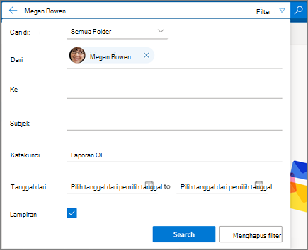 Filter pencarian dalam Outlook di web