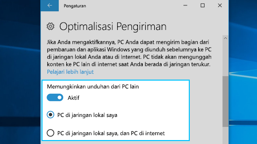 Pengaturan Untuk Pengoptimalan Pengiriman di Windows 10