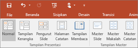 Memperlihatkan menu Tampilan di PowerPoint