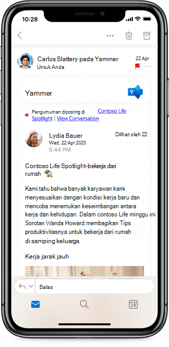Bekerja dengan Yammer dari aplikasi seluler Outlook