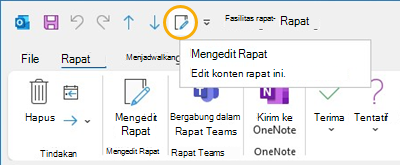 Tombol Edit rapat Toolbar akses cepat di Outlook