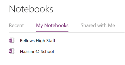 Buku catatan staf di bagian buku catatan saya Anda di OneNote online