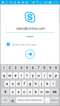 gambar layar masuk Skype for Business di ponsel Android
