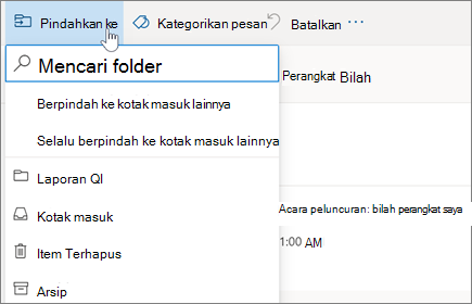 Memindahkan email ke folder dalam Outlook di web