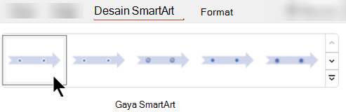 Pada tab Desain SmartArt, Anda bisa menggunakan Gaya SmartArt untuk memilih bentuk, warna, dan efek untuk grafik Anda.