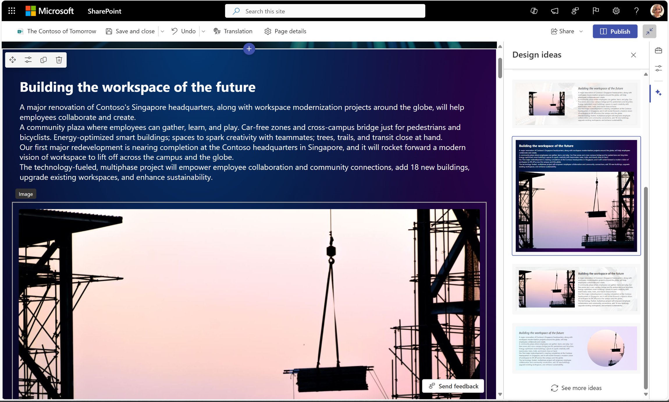 gambar yang mengindikasikan ide desain mana di panel Anda diterapkan ke bagian Anda