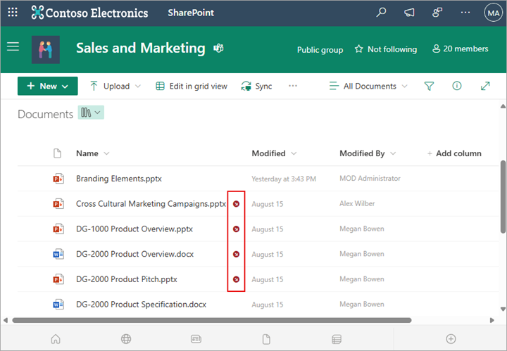 Ikon muncul di samping nama file saat di-check out dari pustaka Anda.