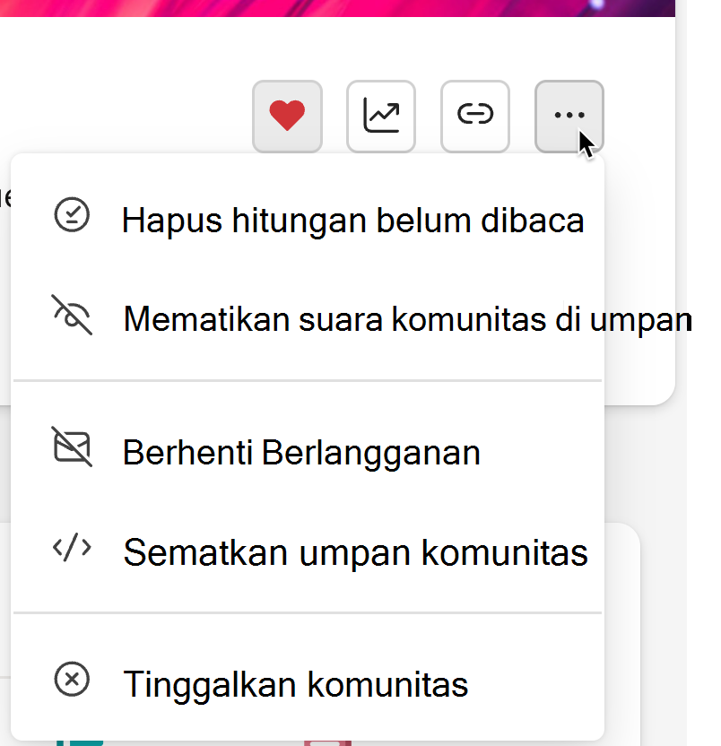 Cuplikan layar memperlihatkan opsi matikan suara pada menu elipsis di halaman komunitas.