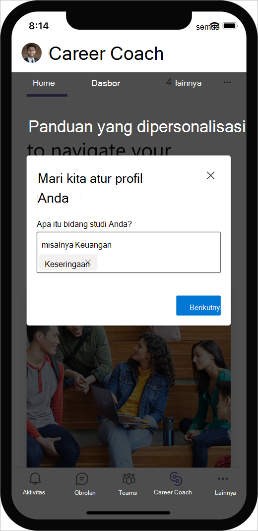 Popup with let's set up your profile