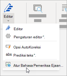 Pada tab Tinjau, klik editor > Atur bahasa pemeriksa ejaan