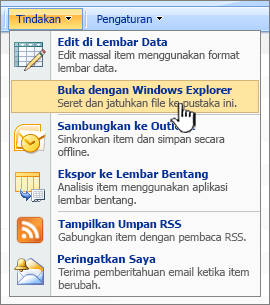 Opsi menu Buka Windows Explorer di bawah Tindakan