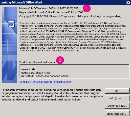 Jendela Tentang Microsoft Office Word 2003