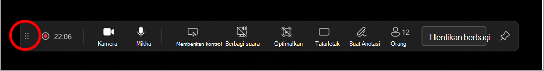 Pilih dan seret bilah seret untuk memindahkan toolbar penyaji ke mana saja pada layar.