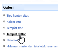 Link Templat daftar di menu Galeri