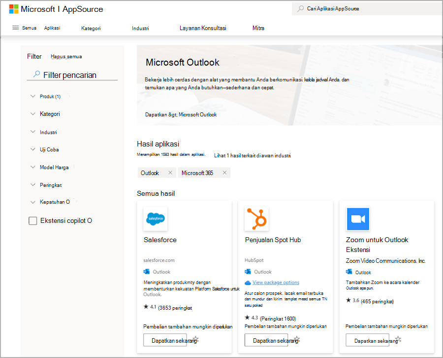 Add-in Microsoft Outlook di AppSource