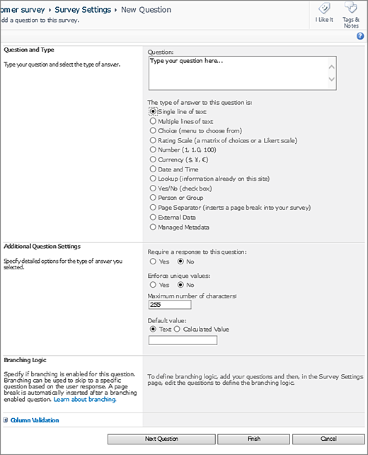 Halaman pertanyaan baru SharePoint 2010