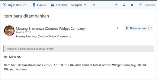 Email yang dikirim Microsoft Flow saat item diubah