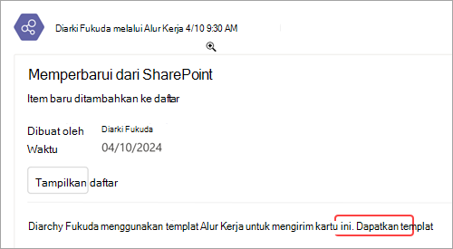 Cuplikan layar memperlihatkan cara mendapatkan salinan templat alur kerja yang sudah ada