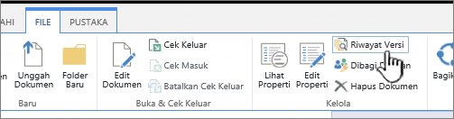 Tab file dengan Riwayat Versi yang disorot