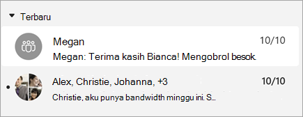 Cuplikan layar pesan dengan pratinjau pesan yang juga memperlihatkan stempel waktu.