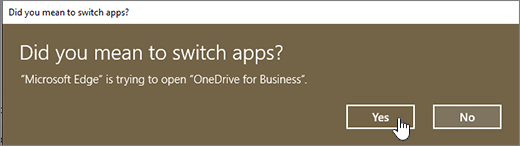 Dialog aplikasi beralih browser Windows 10 Edge dengan ya disorot
