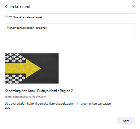 Cuplikan layar opsi Kirim postingan Berita ini melalui email.