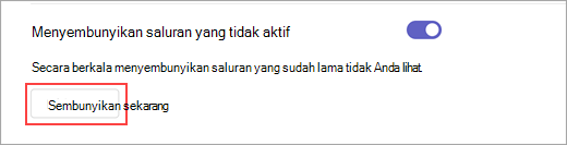 Cuplikan layar opsi sembunyikan sekarang di pengaturan. Saluran ini digunakan untuk menyembunyikan saluran yang tidak aktif sesuai kebutuhan.