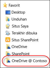 Folder OneDrive for Business tersinkronkan pada Favorit di File Explorer