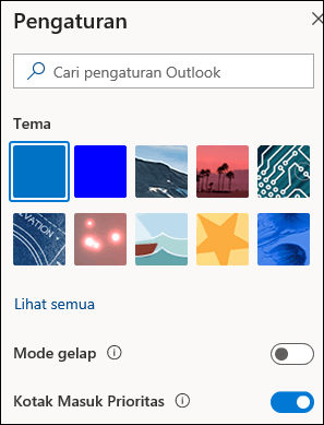 Cuplikan layar memperlihatkan panel Pengaturan dengan opsi Kotak Masuk Prioritas dipilih untuk mengaktifkan.
