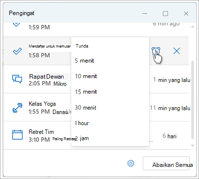 Mengatur pengingat di cuplikan layar Outlook delapan