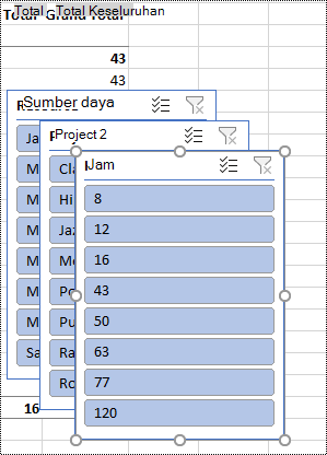 Pemotong memfilter lembar kerja di Excel.