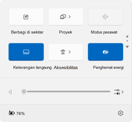 Cuplikan layar pengaturan cepat memperlihatkan elemen caption langsung dan gulir.