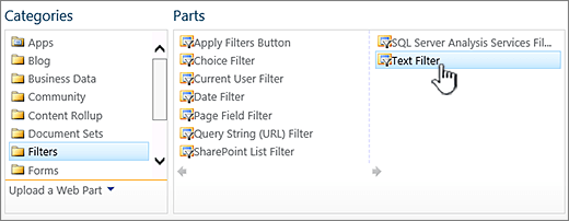Memilih komponen Web filter teks