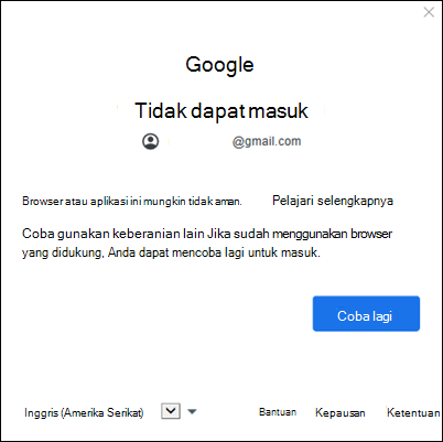 Kesalahan menambahkan akun google ke Outlook klasik