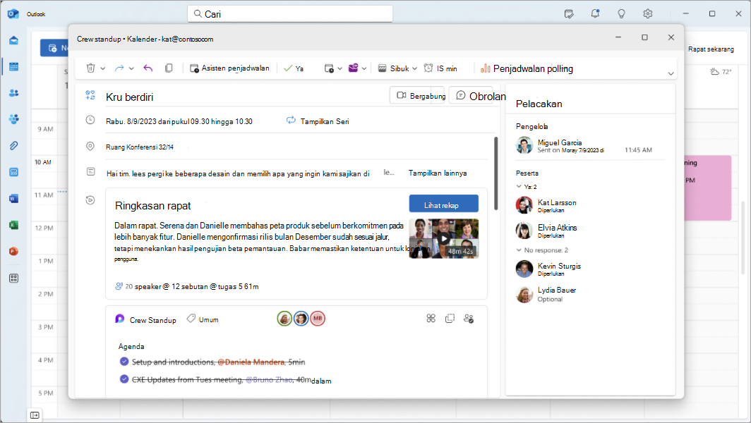 Cuplikan layar memperlihatkan rekap rapat Teams di Outlook.