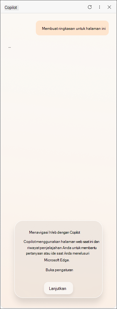 Pesan persetujuan data dari Copilot di Microsoft Edge
