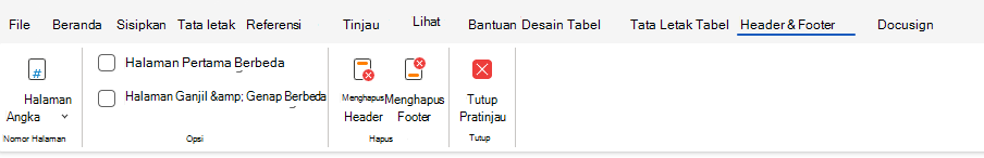 Opsi Header dan Footer di pita