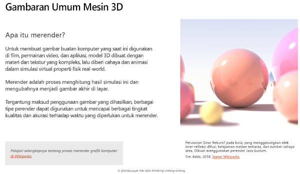 Cuplikan layar dari bagian Gambaran Umum Mesin 3D dari Panduan Konten 3D